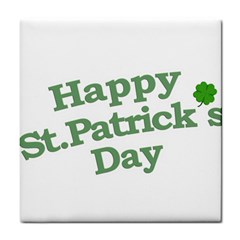 Happy St Patricks Text With Clover Graphic Ceramic Tile by dflcprints