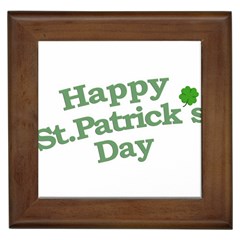 Happy St Patricks Text With Clover Graphic Framed Ceramic Tile by dflcprints