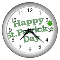 Happy St Patricks Text With Clover Graphic Wall Clock (silver)