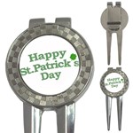 Happy St Patricks Text With Clover Graphic Golf Pitchfork & Ball Marker Front