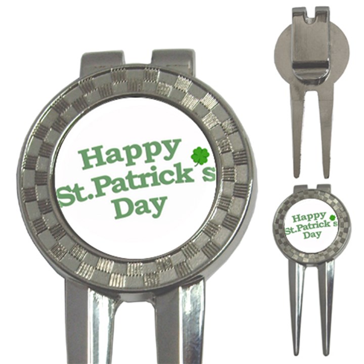 Happy St Patricks Text With Clover Graphic Golf Pitchfork & Ball Marker