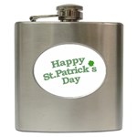 Happy St Patricks Text With Clover Graphic Hip Flask Front