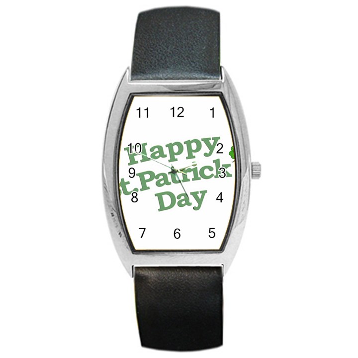 Happy St Patricks Text With Clover Graphic Tonneau Leather Watch