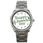 Happy St Patricks Text With Clover Graphic Sport Metal Watch Front