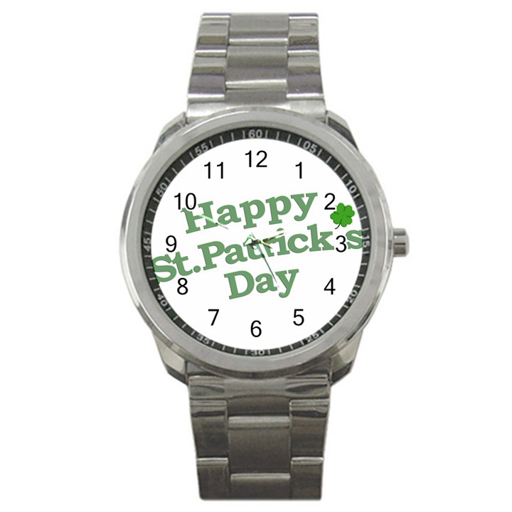 Happy St Patricks Text With Clover Graphic Sport Metal Watch