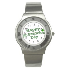 Happy St Patricks Text With Clover Graphic Stainless Steel Watch (slim)