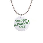 Happy St Patricks Text With Clover Graphic Button Necklace Front