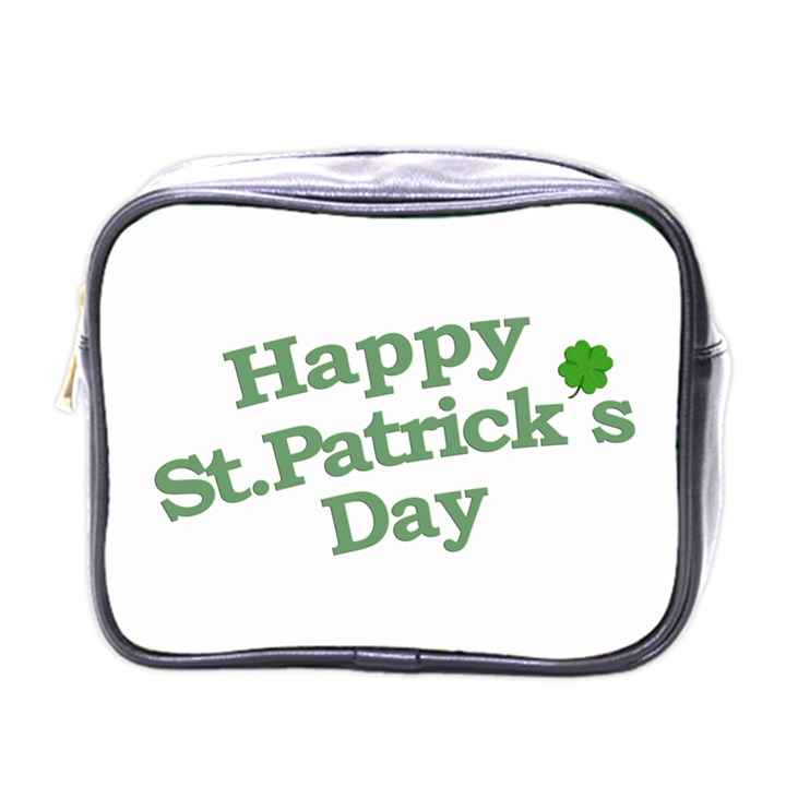 Happy St Patricks Text With Clover Graphic Mini Travel Toiletry Bag (One Side)