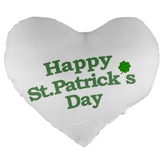 Happy St Patricks Text With Clover Graphic 19  Premium Heart Shape Cushion by dflcprints