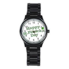 Happy St Patricks Text With Clover Graphic Sport Metal Watch (black) by dflcprints