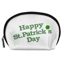 Happy St Patricks Text With Clover Graphic Accessory Pouch (large) by dflcprints