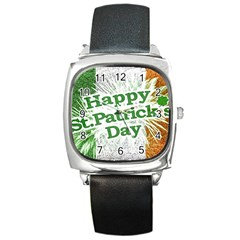 Happy St  Patricks Day Grunge Style Design Square Leather Watch by dflcprints