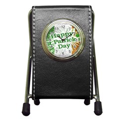 Happy St  Patricks Day Grunge Style Design Stationery Holder Clock by dflcprints