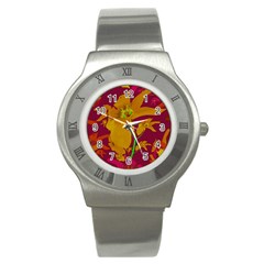 Tropical Hawaiian Style Lilies Collage Stainless Steel Watch (slim) by dflcprints