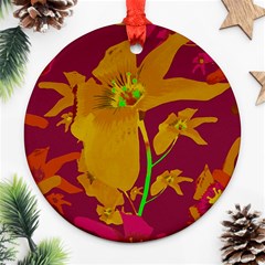 Tropical Hawaiian Style Lilies Collage Round Ornament (two Sides) by dflcprints