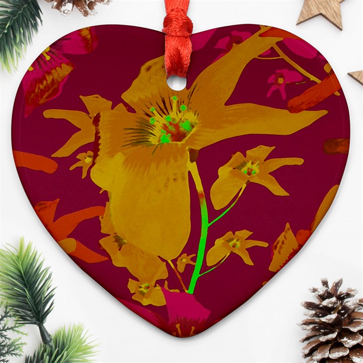 Tropical Hawaiian Style Lilies Collage Heart Ornament (Two Sides)