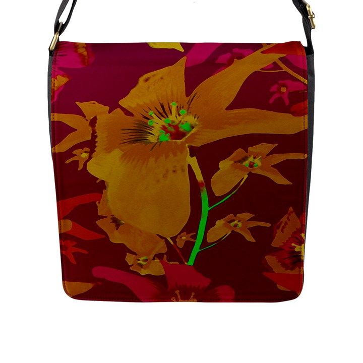 Tropical Hawaiian Style Lilies Collage Flap Closure Messenger Bag (Large)