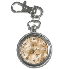 Elegant Floral Pattern In Light Beige Tones Key Chain Watch by dflcprints