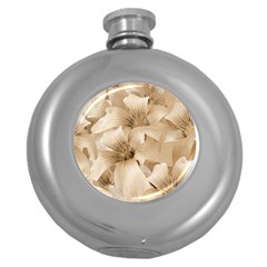 Elegant Floral Pattern In Light Beige Tones Hip Flask (round) by dflcprints