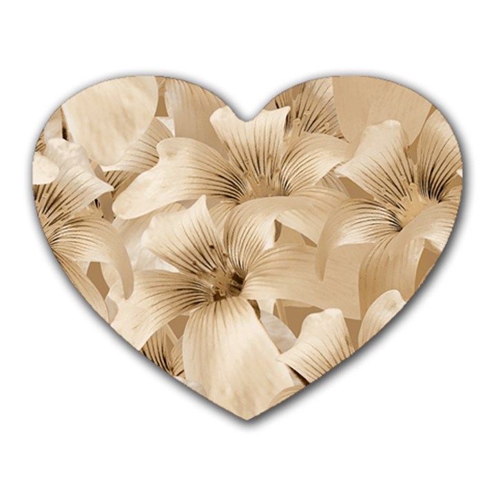 Elegant Floral Pattern in Light Beige Tones Mouse Pad (Heart)