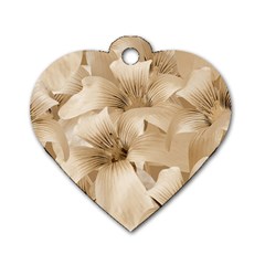 Elegant Floral Pattern In Light Beige Tones Dog Tag Heart (two Sided)