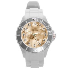 Elegant Floral Pattern In Light Beige Tones Plastic Sport Watch (large) by dflcprints