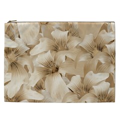 Elegant Floral Pattern In Light Beige Tones Cosmetic Bag (xxl) by dflcprints