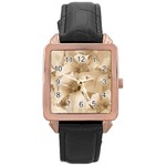 Elegant Floral Pattern in Light Beige Tones Rose Gold Leather Watch  Front