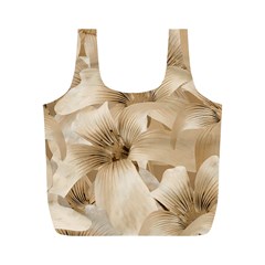 Elegant Floral Pattern In Light Beige Tones Reusable Bag (m) by dflcprints