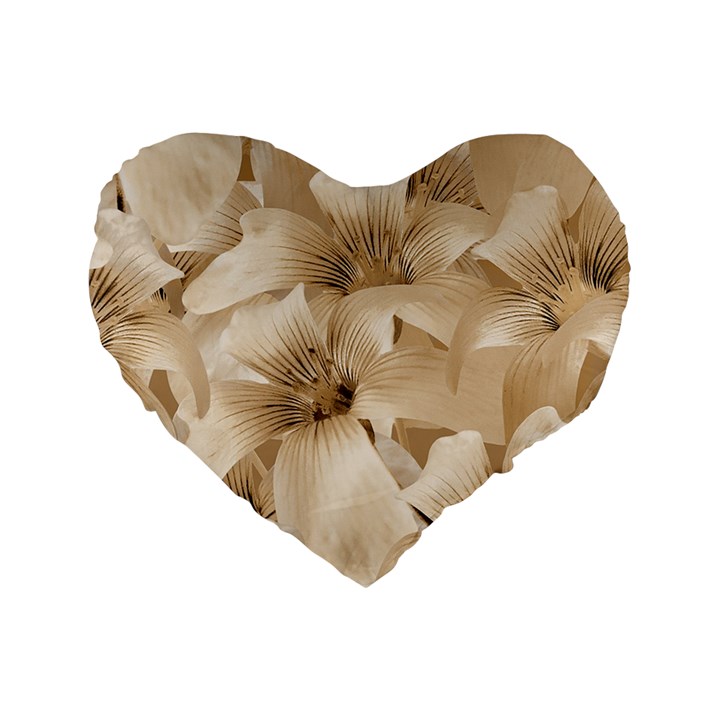 Elegant Floral Pattern in Light Beige Tones 16  Premium Flano Heart Shape Cushion 