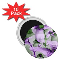 Lilies Collage Art In Green And Violet Colors 1 75  Button Magnet (10 Pack) by dflcprints