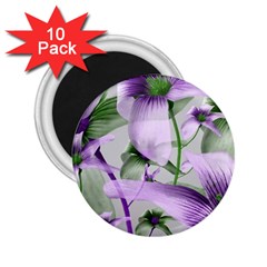 Lilies Collage Art In Green And Violet Colors 2 25  Button Magnet (10 Pack) by dflcprints