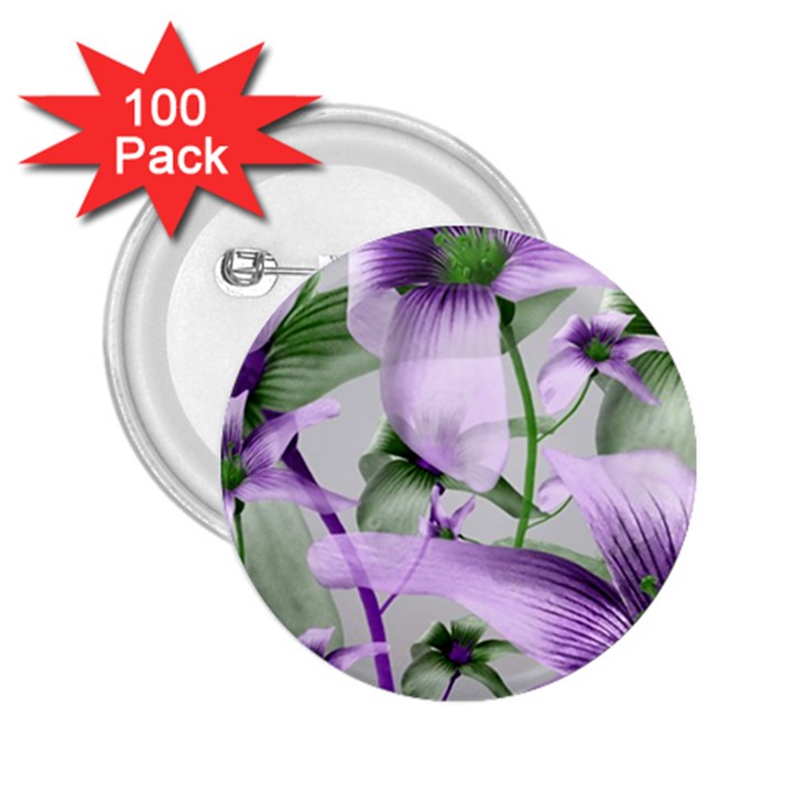 Lilies Collage Art in Green and Violet Colors 2.25  Button (100 pack)