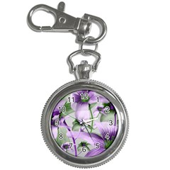 Lilies Collage Art In Green And Violet Colors Key Chain Watch