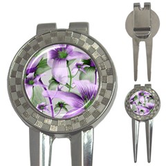 Lilies Collage Art In Green And Violet Colors Golf Pitchfork & Ball Marker by dflcprints