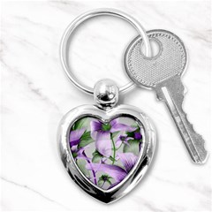 Lilies Collage Art In Green And Violet Colors Key Chain (heart)