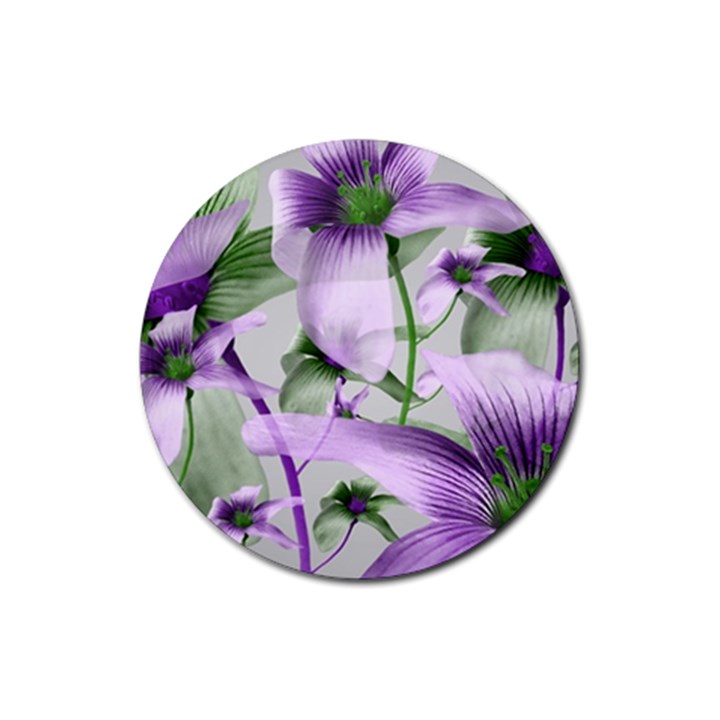 Lilies Collage Art in Green and Violet Colors Drink Coaster (Round)