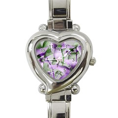 Lilies Collage Art In Green And Violet Colors Heart Italian Charm Watch  by dflcprints