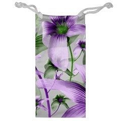 Lilies Collage Art In Green And Violet Colors Jewelry Bag