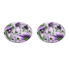 Lilies Collage Art In Green And Violet Colors Cufflinks (oval) by dflcprints