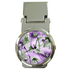 Lilies Collage Art In Green And Violet Colors Money Clip With Watch by dflcprints