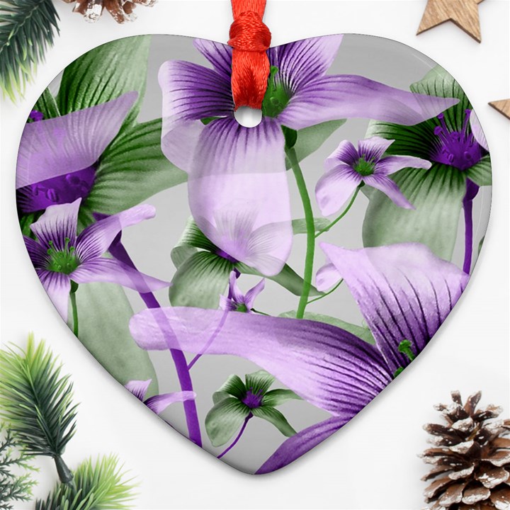 Lilies Collage Art in Green and Violet Colors Heart Ornament (Two Sides)