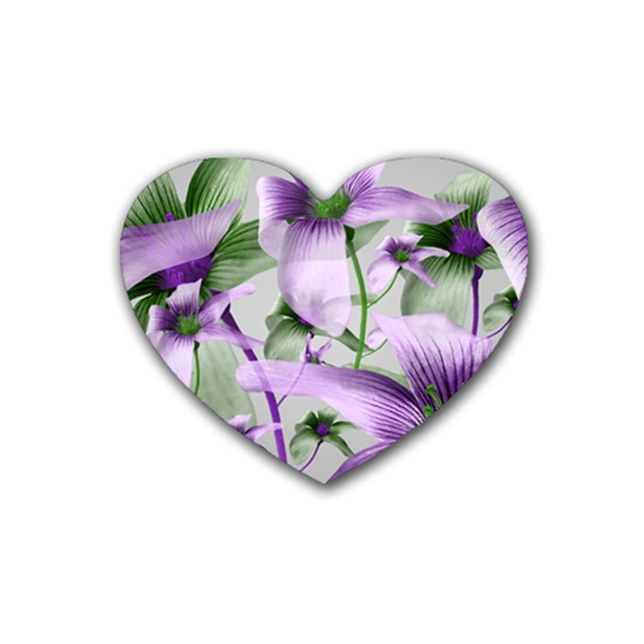 Lilies Collage Art in Green and Violet Colors Drink Coasters 4 Pack (Heart) 