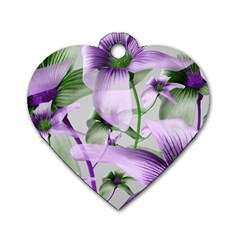 Lilies Collage Art In Green And Violet Colors Dog Tag Heart (one Sided) 