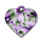 Lilies Collage Art in Green and Violet Colors Dog Tag Heart (One Sided)  Front