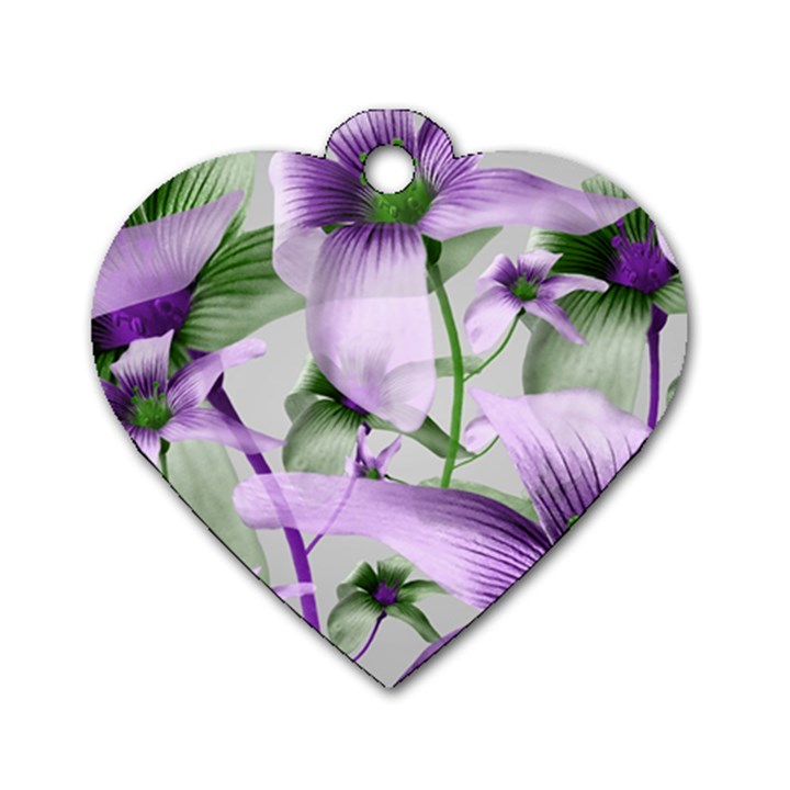 Lilies Collage Art in Green and Violet Colors Dog Tag Heart (One Sided) 