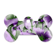 Lilies Collage Art In Green And Violet Colors Dog Tag Bone (one Sided) by dflcprints