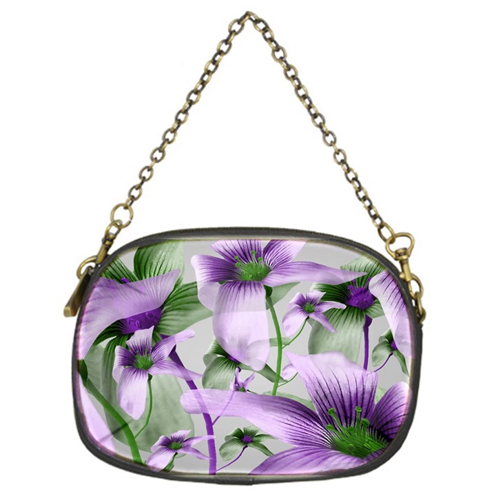 Lilies Collage Art in Green and Violet Colors Chain Purse (One Side)