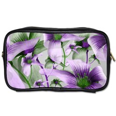 Lilies Collage Art In Green And Violet Colors Travel Toiletry Bag (one Side) by dflcprints