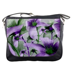 Lilies Collage Art In Green And Violet Colors Messenger Bag by dflcprints